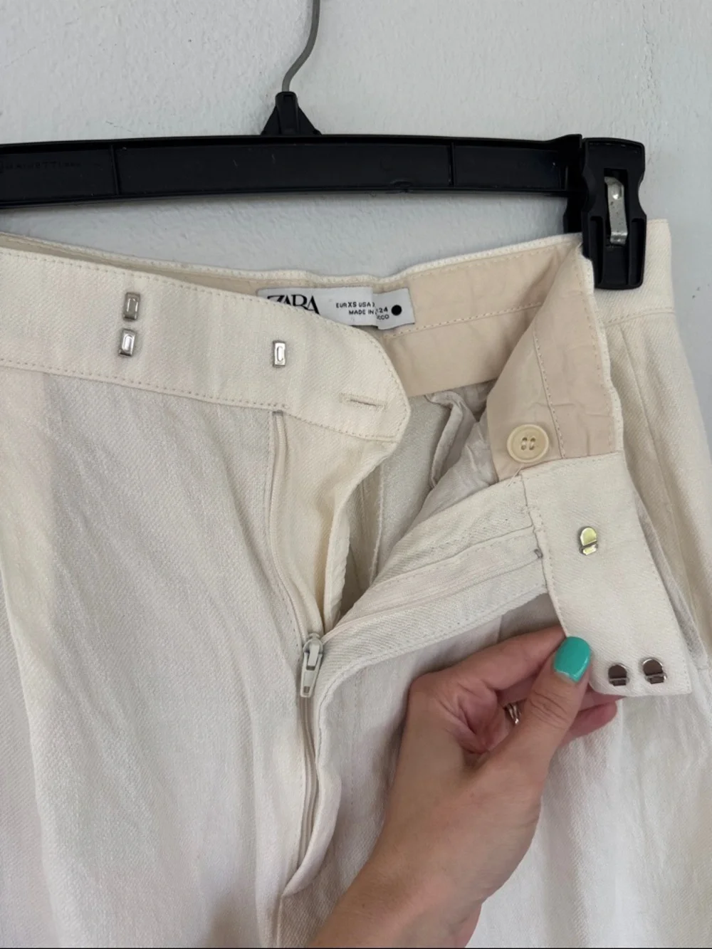 ZARA white high rise pleated wide leg linen blend crop pants size XS